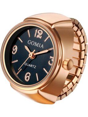 Unisex Rose Gold Analog Quartz Stretchy Elastic Band Analogue Finger Ring Watch